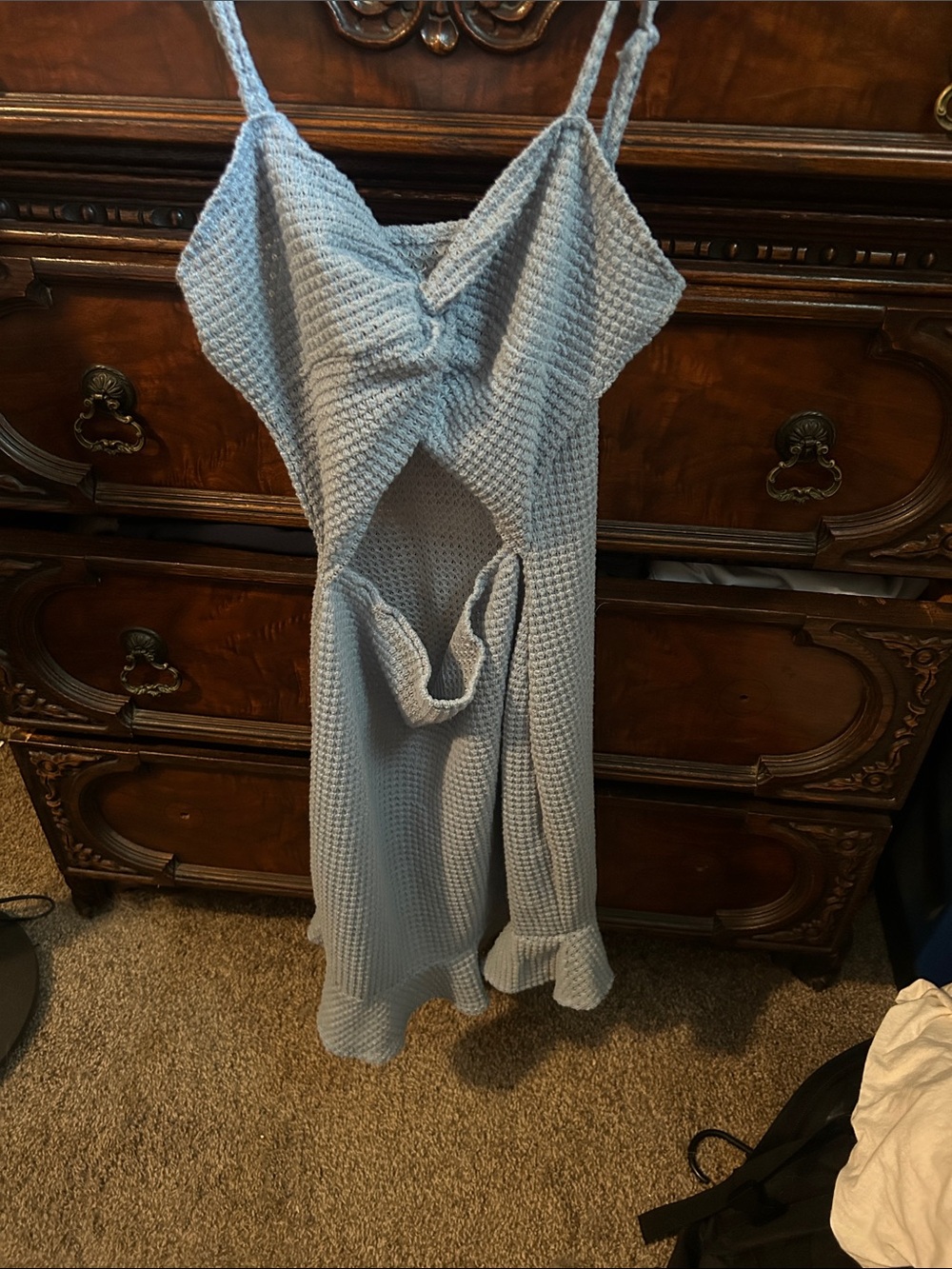 SHEIN Light Blue Textured Backless Spaghetti Strap Dress